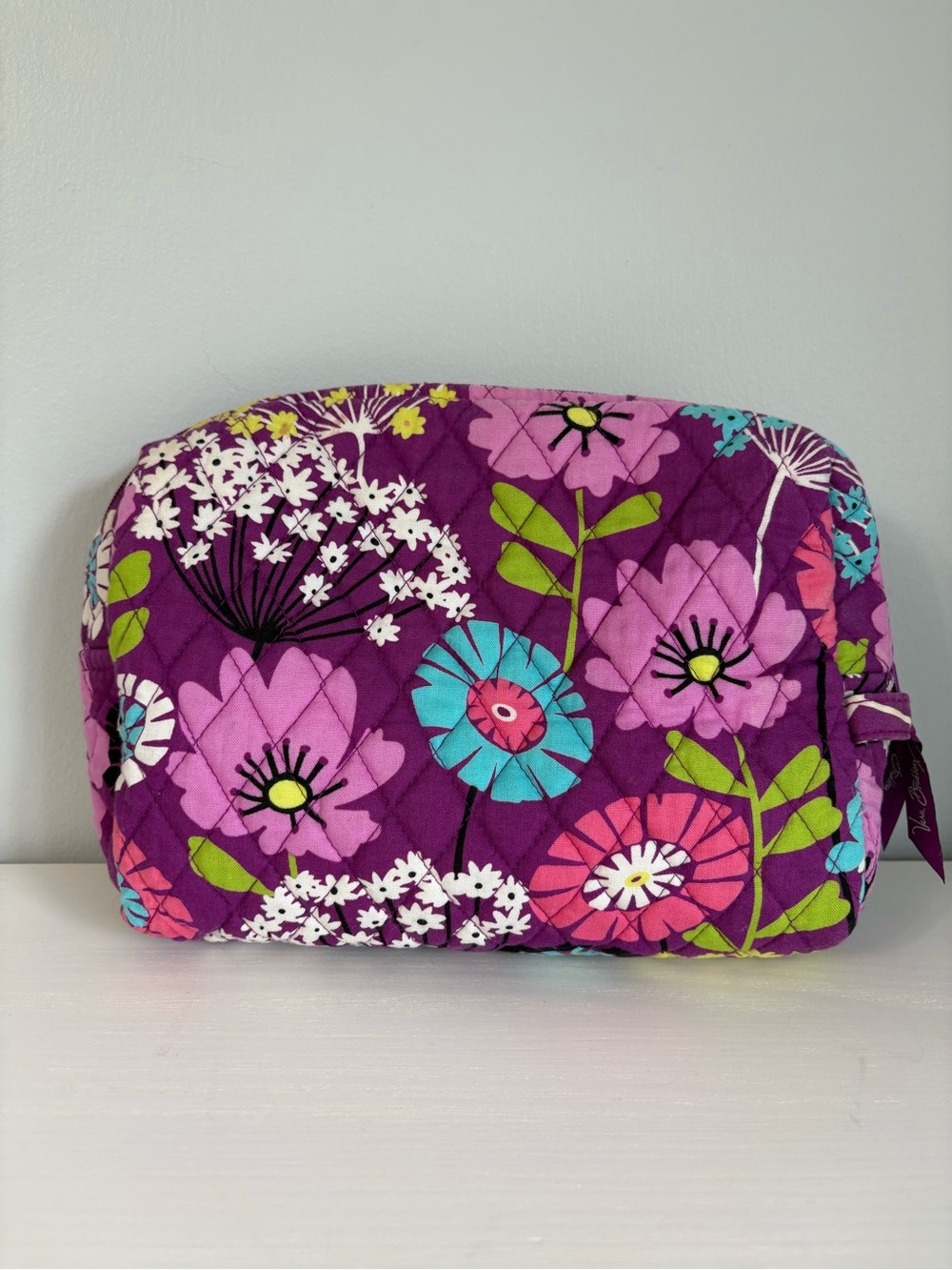 Vera Bradley Flutterby Quilted Cosmetic Bag Purple Floral Travel Pouch Retro